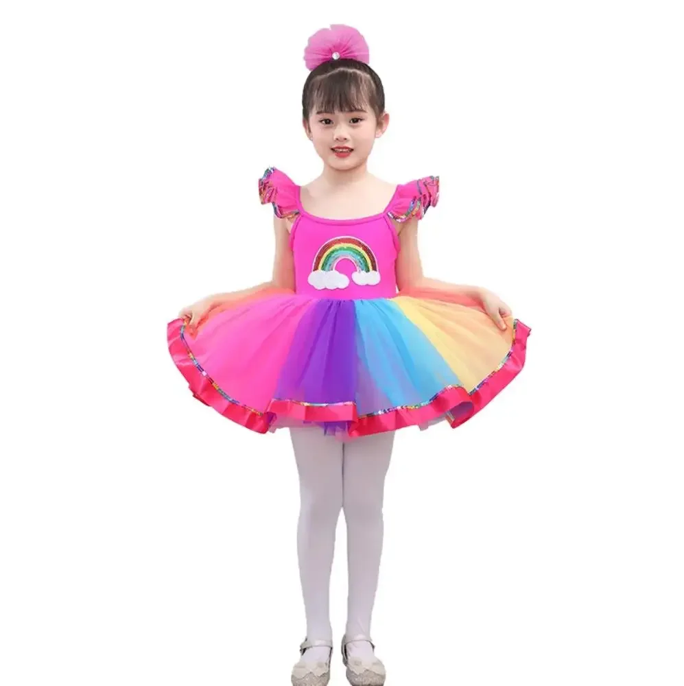 

Детская бальная одежда с розами, милое платье-пачка для современных танцев, одежда для джазовых танцев для девочек, сценическая одежда, платья принцессы