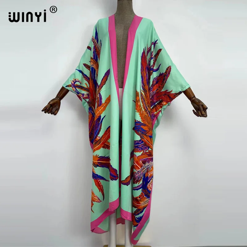 WINYI 2022 Oversized Beach Kimono With Sashes Bohemian Vintage Slim Sexy Long Cardigan Women Big Sleeve sukienka Fringe Cover-Up