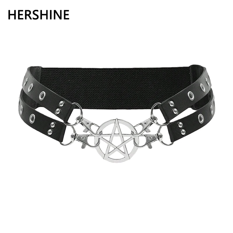 HERSHINE Women's Black Hollowed-Out Five-Pointed Star Waist Belt, Y2K Gothic, Punk, Harajuku, Rock, Hip Hop Style，spring，summer