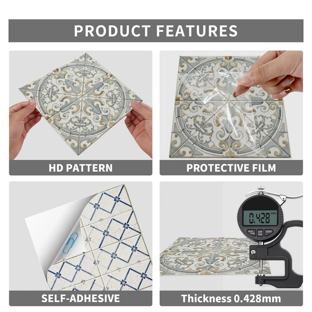 Self-Adhesive Wall Tile Decals, Peel and Stick Tile Stickers, Waterproof Backsplash Stickers for Kitchen Bathroom Decor, 24Pcs 5 Self-Adhesive Wall Tile Decals, Peel and Stick Tile Stickers, Waterproof Backsplash Stickers for Kitchen Bathroom Decor, 24Pcs 5
