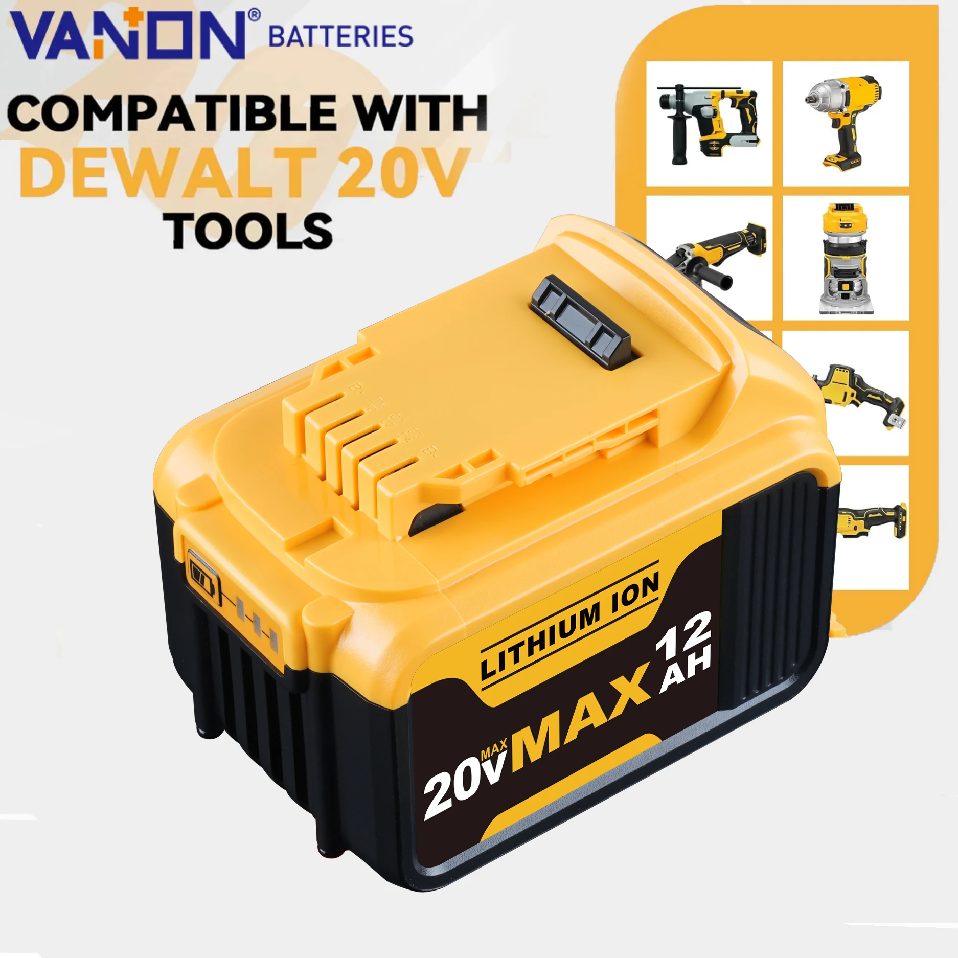 

Замена аккумулятора VANON 12.0Ah DCB200 для Dewalt DCB205 DCB203 DCB206 DCB204 Макс. штифт литий-ионного аккумулятора 20 В