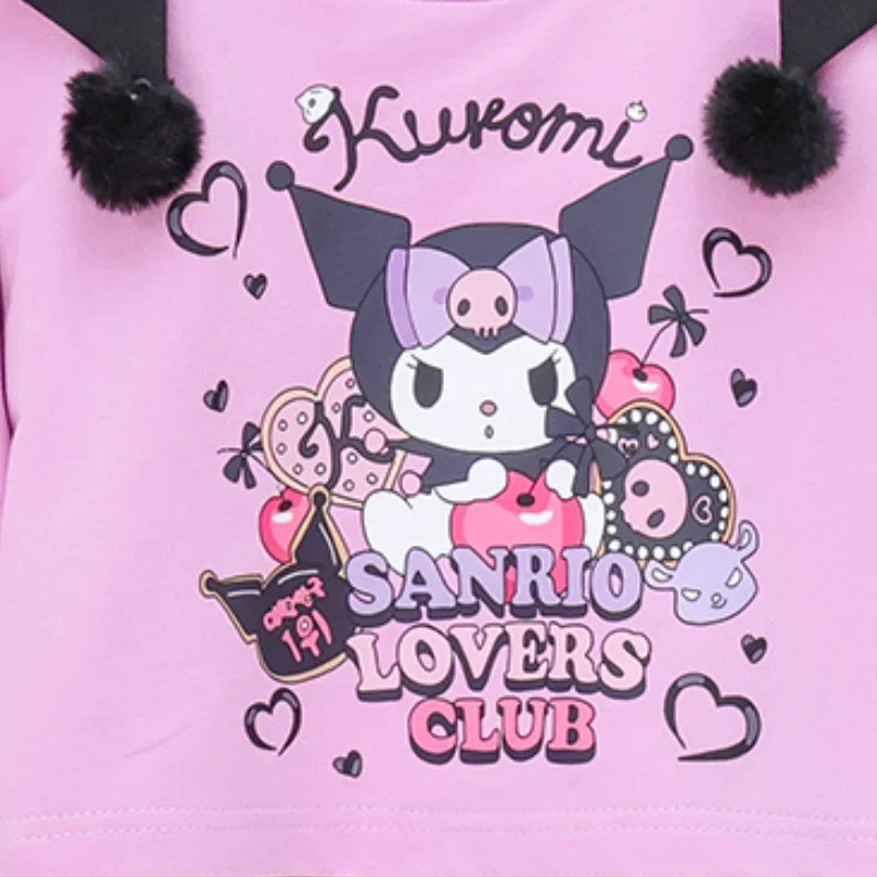 Kuromi الكرتون Kawaii الفتيات مجموعة سانريو أنيمي ربيع الخريف جديد طويل الأكمام تي شيرت عادية الرياضة تنفس السراويل القطنية الناعمة