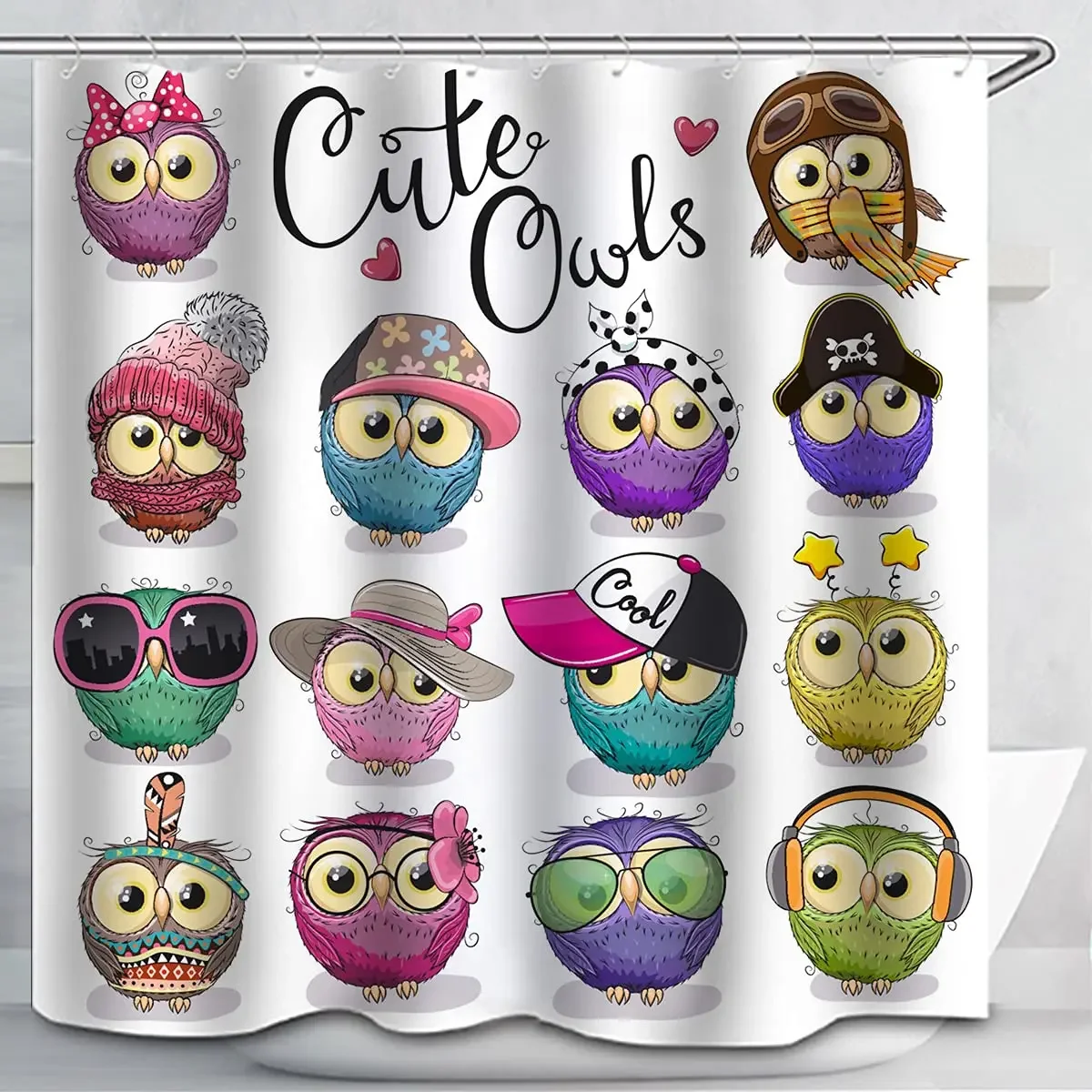 أطقم ستائر الحمام لديكور الحمام والقمر والبومة والغابات المسحورة والطيور والزهور والفراشة والخيال والجنية والشجرة والفوانيس والليل والسماء والمناظر الطبيعية #4