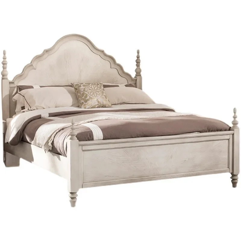 

American rural retro solid wood 1.8 meters master bedroom double bed French guest bedroom 1.5 fabric home high-end bed