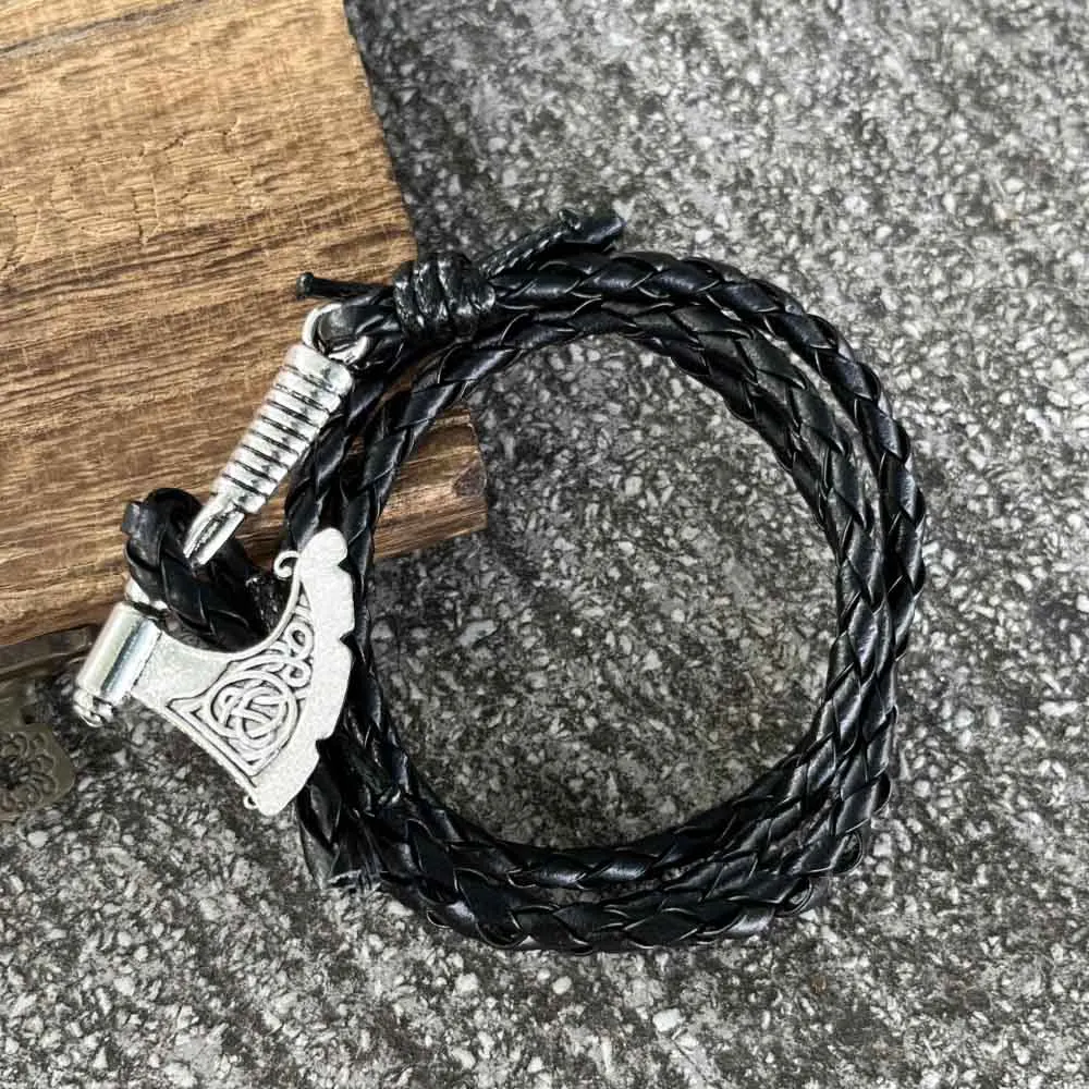 Slavic Perun Axe Wrap Bracelet For Men Women Hatchet Handmade Braided Multilayer Leather Viking Accessories Jewelry