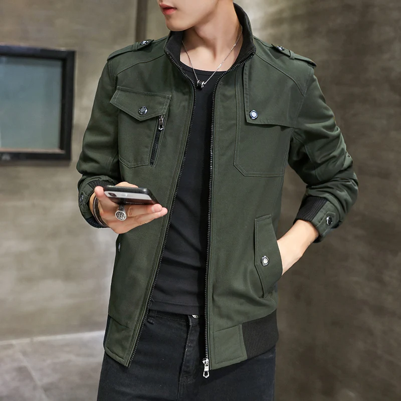 

Men's Cotton Jaet Autumn New Sle Casual Faionable Youth Versatile Large Size Outerwear Spring Thin Long Sve Stand Co...