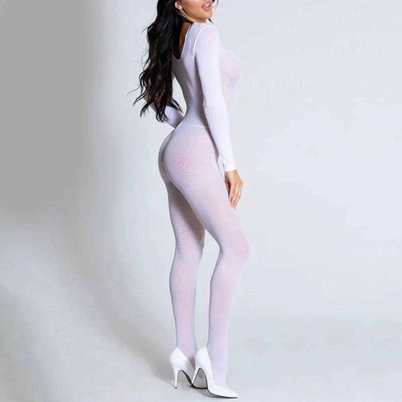 Women Sexy Bodysuit Mesh Transparent Crotchless Tights Lure Conjoined Stocking Jumpsuit See-through Clubwear Nightwear Uniform