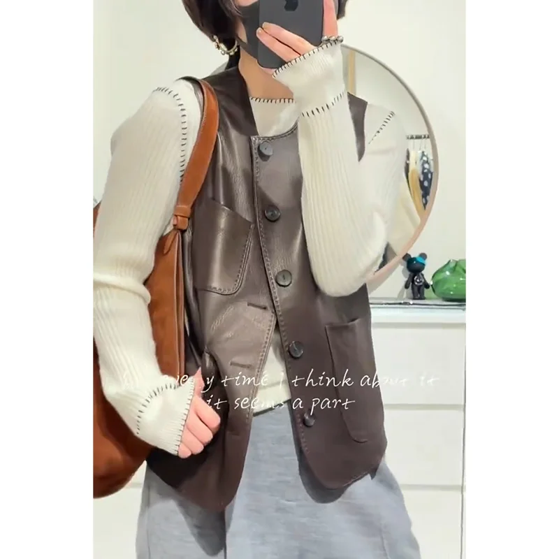 Genuine Leather Women's Vest Short 2023 Autumn New Korean Fit Leather Jacket