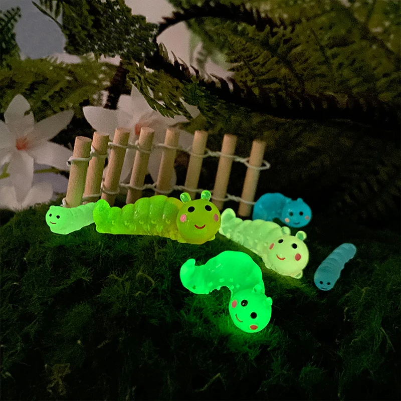 10PC/Set Luminous Caterpillar Moss Micro Landscape Decoration Glowing in Dark Caterpillar Figurines Fairy Garden Potted Ornament