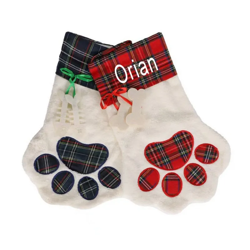 

Personalized Printing Christmas Dog Claw Socks Checkered Cloth Socks Gift Bags Candy Socks Large Christmas Decorations