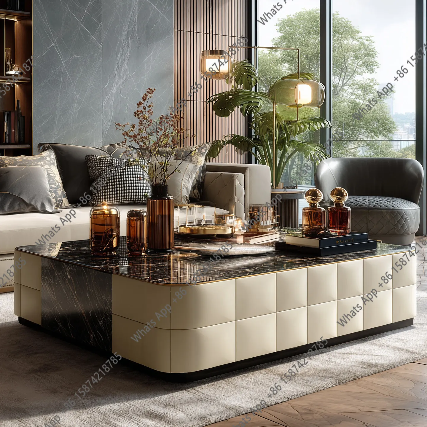 

Light luxury super crystal stone coffee table large apartment living room home creative modern high-end tea table