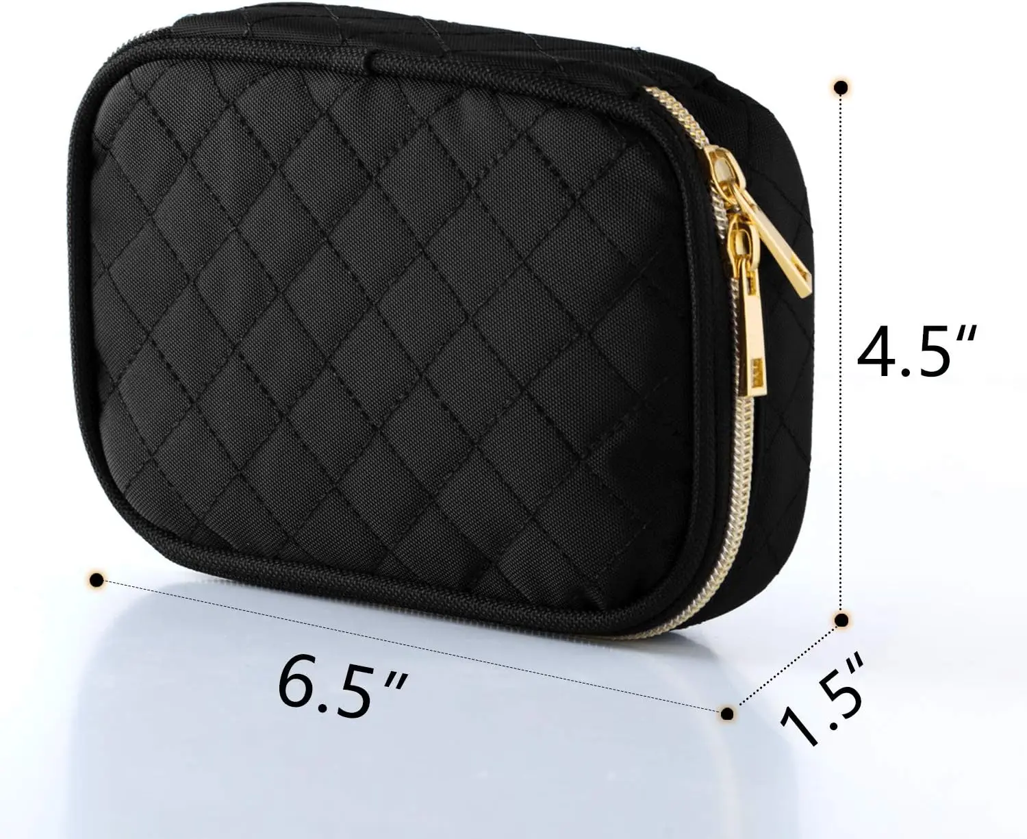 Small Jewelry Travel Case, Portable Jewelry Organizer Bag for Earrings, Necklace, Rings and More (Small, Quilted- Black)