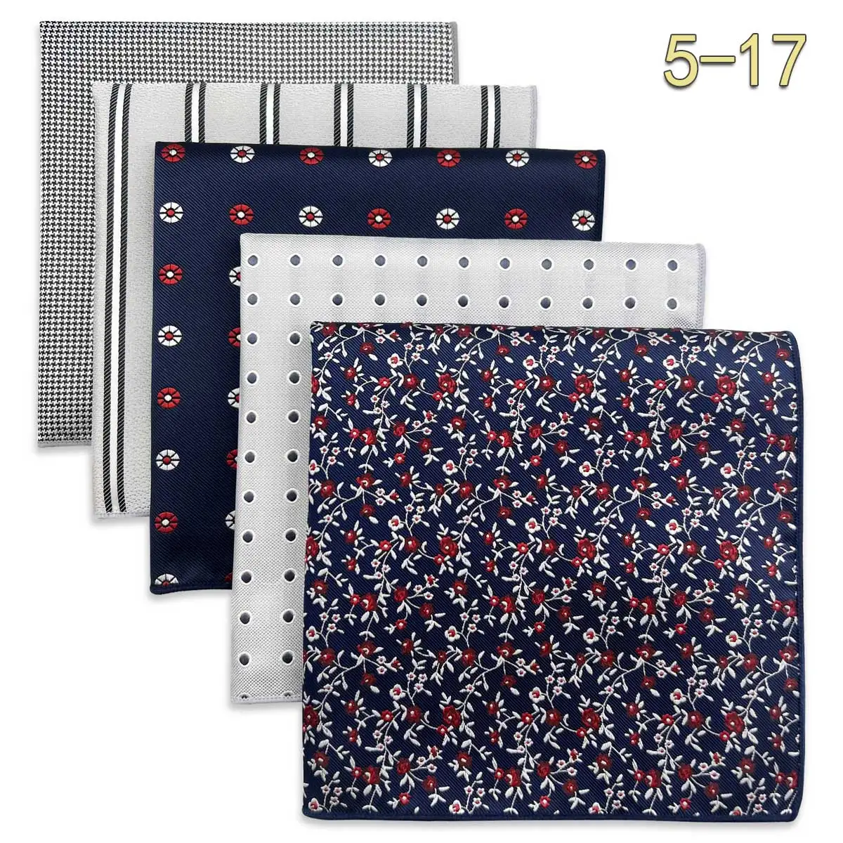 5 PCS Men's Pocket Square Set, Assorted Handkerchief Styles