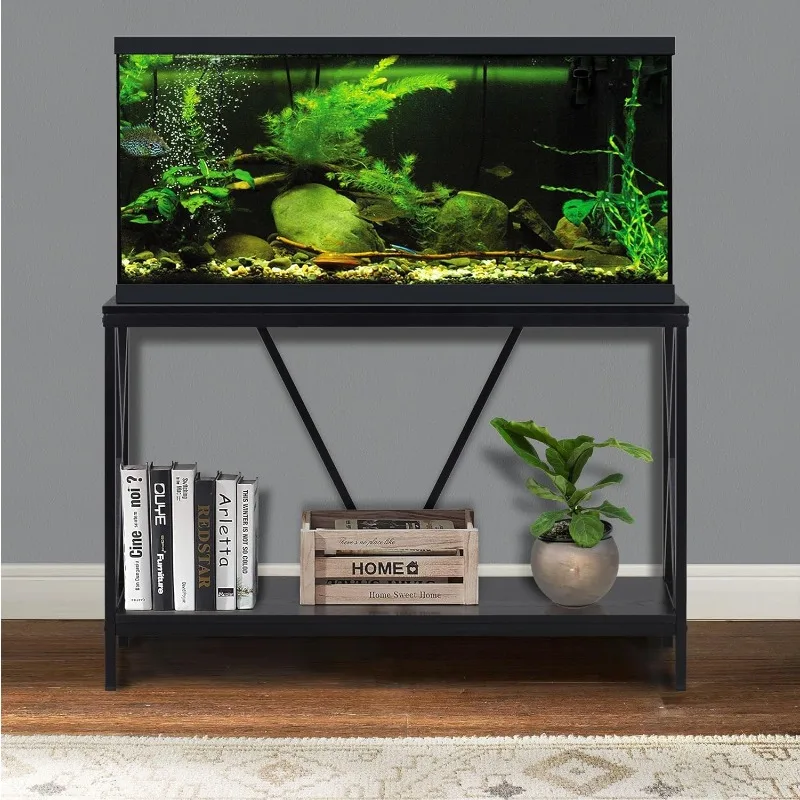 

40/55 Gallon Metal/Wood, Aquarium Stand, Console Table, 48.25" L x 13" W, Black