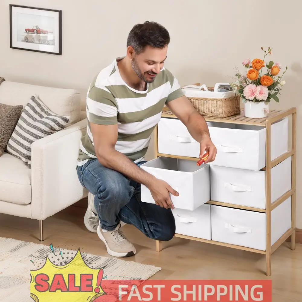 

Clothes Storage Box Pull Out Wooden Shelf Furniture with 6 Baskets Sundries Organizer Shelf Multifunctional for Home Storage