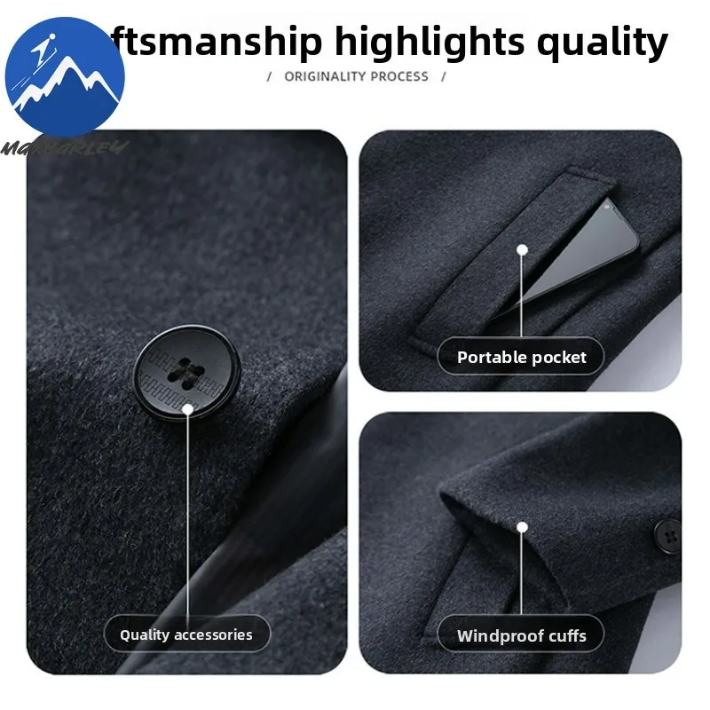 Maxbarley Wool Coat Men Designer Luxury Detachable Duck Down Jacket Warm Vest Winter 2025 New Mid-length Woolen Trench Overcoat