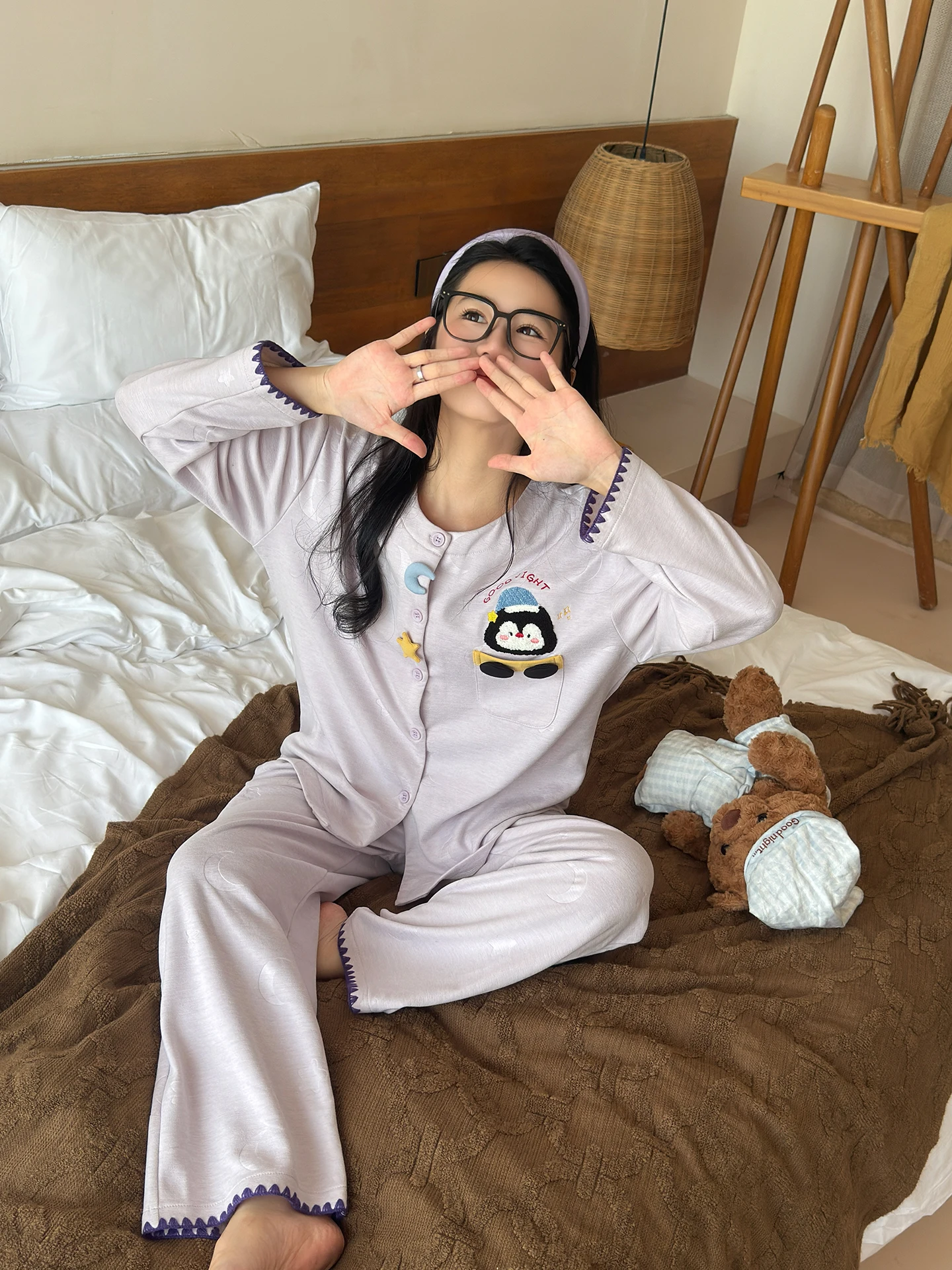 penguin-embroidery-sleepwear-women's-thick-warm-winter-style-home-clothes-set-long-sleeve-outwear-suitable-for-autumn-and-winter