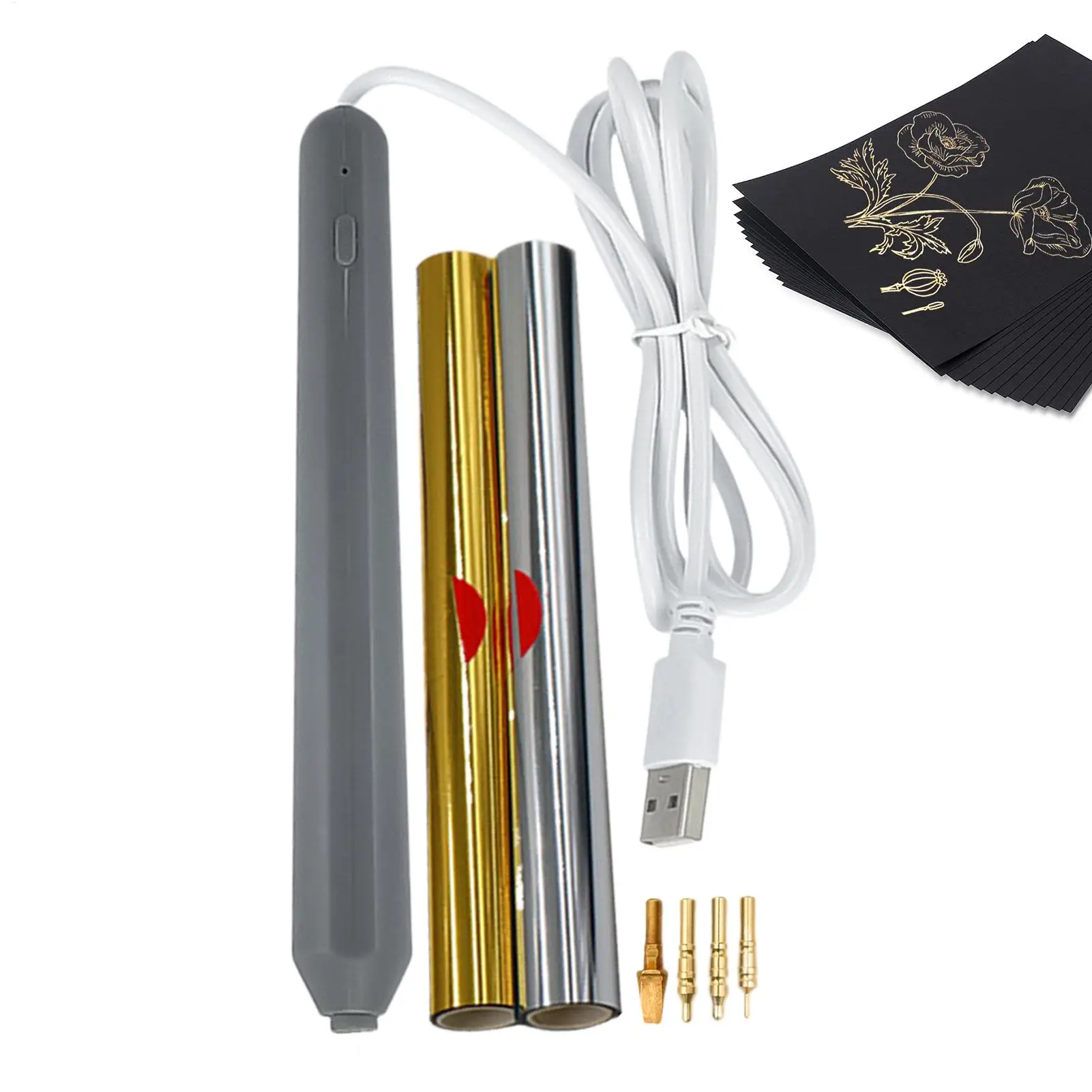 

Набор для горячего тиснения фольгой: ручка-тиснитель с 4 металлическими наконечниками, комплект для тиснения золотой фольгой для скрапбукинга, работы с кожей, рисования, изготовления открыток