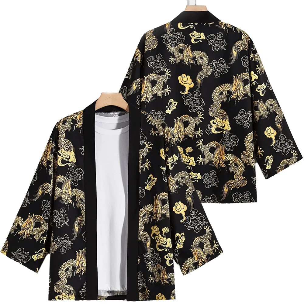 

Men's dragon print kimono Japanese long-sleeved loose comfortable yukata Haoli Cardigan samurai traditional Japanese clothing