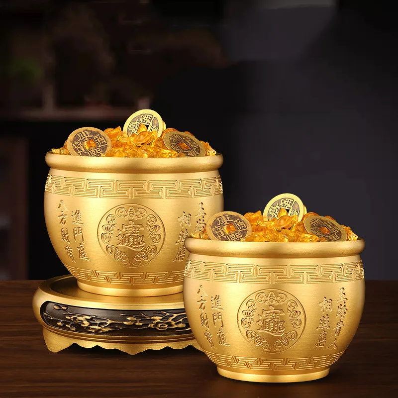 Brass Baifu Cup Rice Pot, Wealth Pot Living Room and Study Copper Ornaments Baifu Cup Dragon and Phoenix Cup Brass
