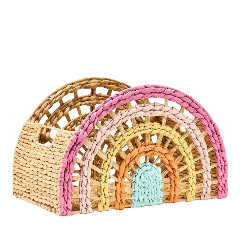 For Rainbow Semi-Circular Wicker Storage Basket Gourd Grass Woven Basket with Handle Home Decor Organizer for Living Room