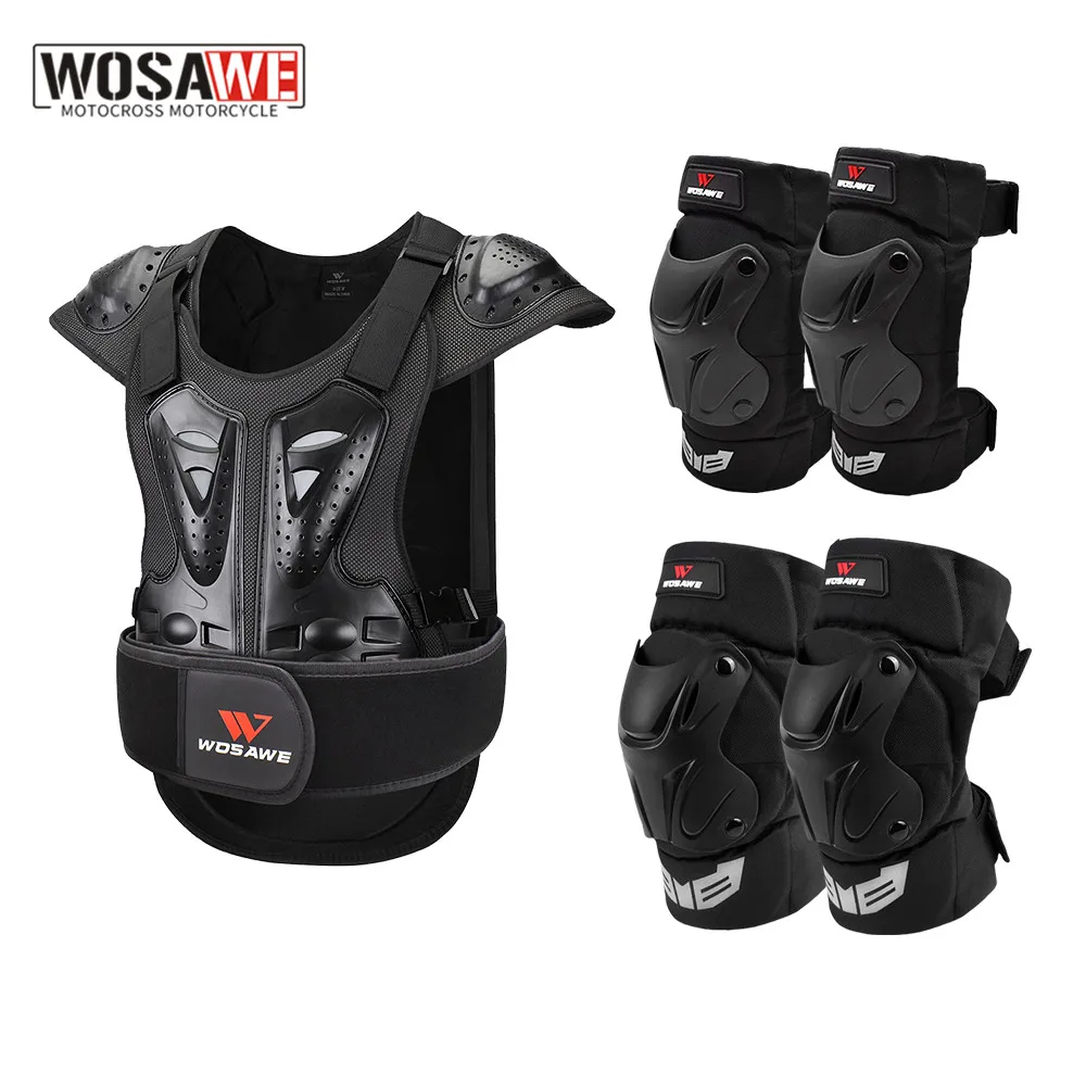 

WOSAWE Motorcycle Vest Armor PVC Knee Pads Elbow Guard Set Motocross Protector Racing Off-road Snowboarding Safety Body Jacket