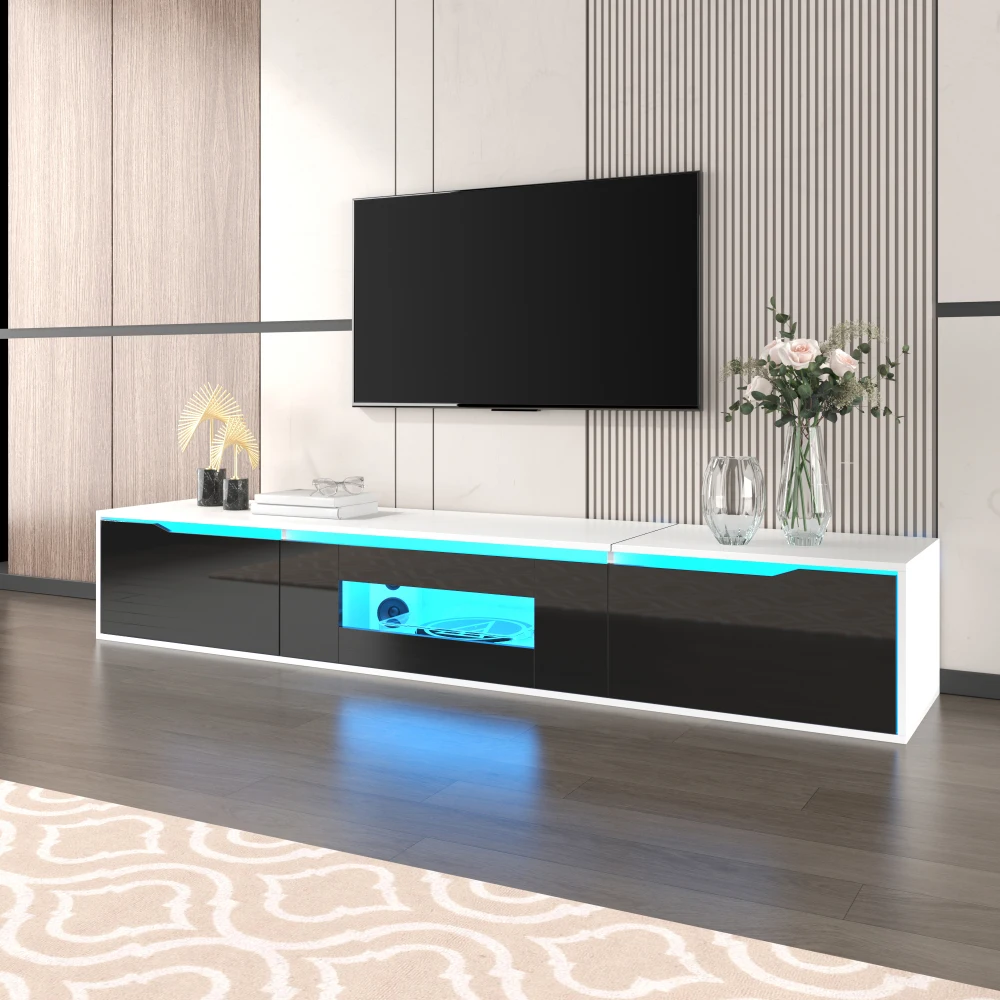 Ye TV cabinet, high-gloss TV cabinet, matching colours in white and high-gloss black, with colour-changing LED lights.