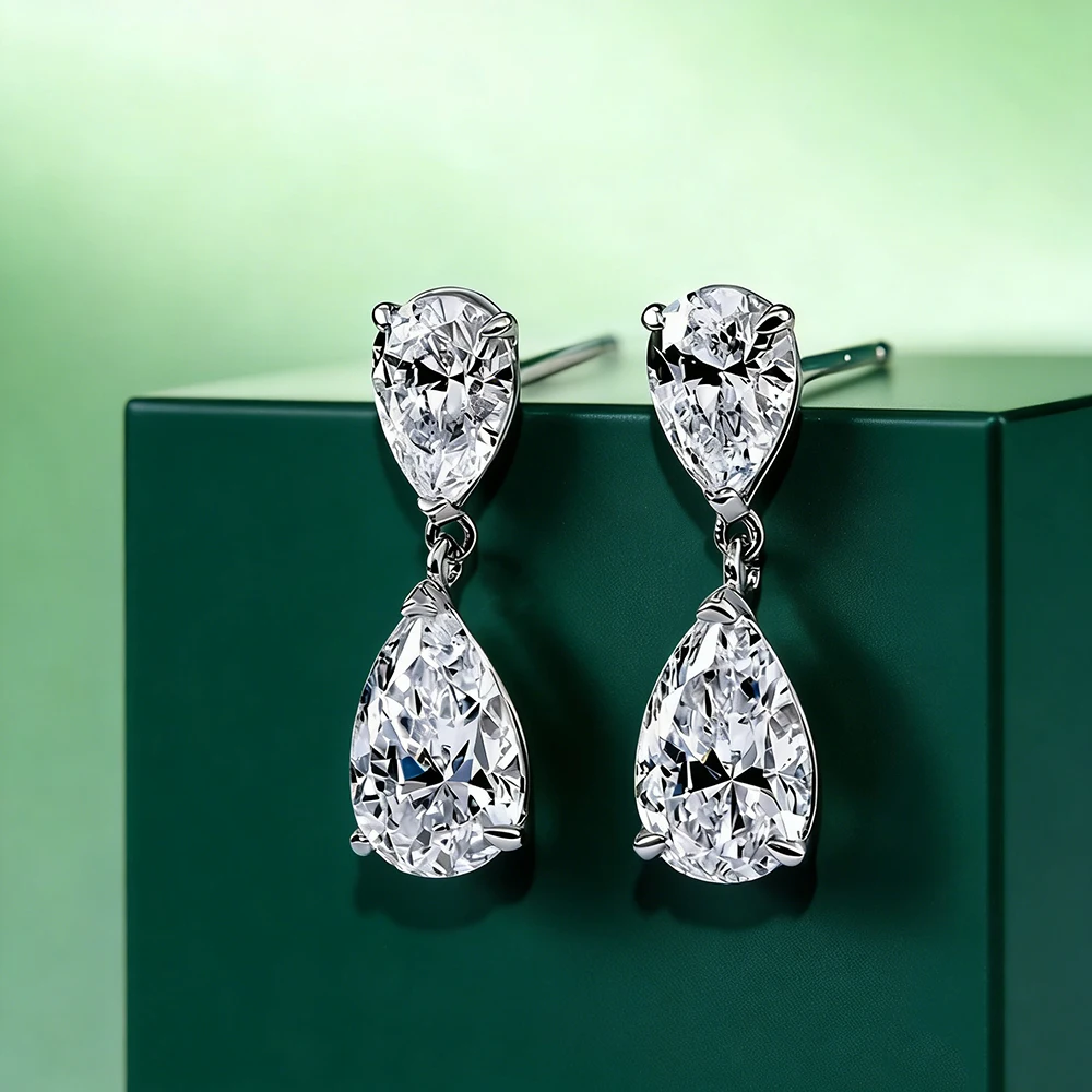 

TEMGF Pear Cut Moissanite Ear Studs With GRA 925 Sterling Silver Drop Earrings for Women Party Wedding Luxury Fine Jewelry Gifts
