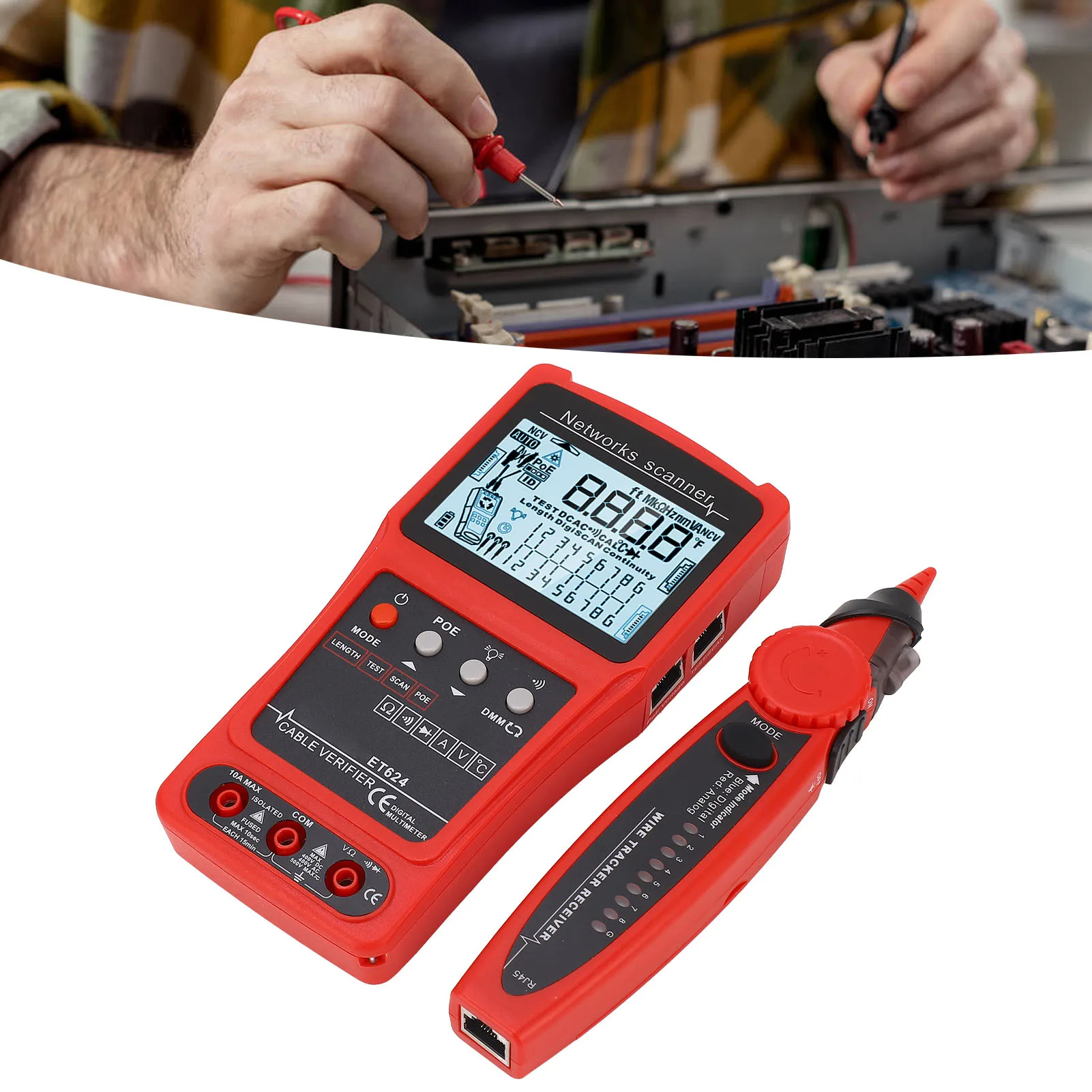 

Network Cable Tester 3 Scanning Modes LED Flashlight Adjustable Sensitivity Multifunction Wire Tracer for Coaxial Video Cables