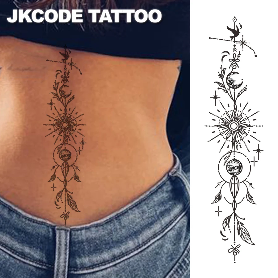 Herbal Tattoo Stickers Mehndi Design Forest Tree of Life Themed Tattoo - Universe Tree of Life - Sun Moon Stars Plant Pattern Tattoo - Floral Sentences Elegant Style Cute Tattoo Fashionable Girl Accessories Women's Foot Hand Neck Shoulder Clavicle Tattoo Long-Lasting Waterproof for 15 Days