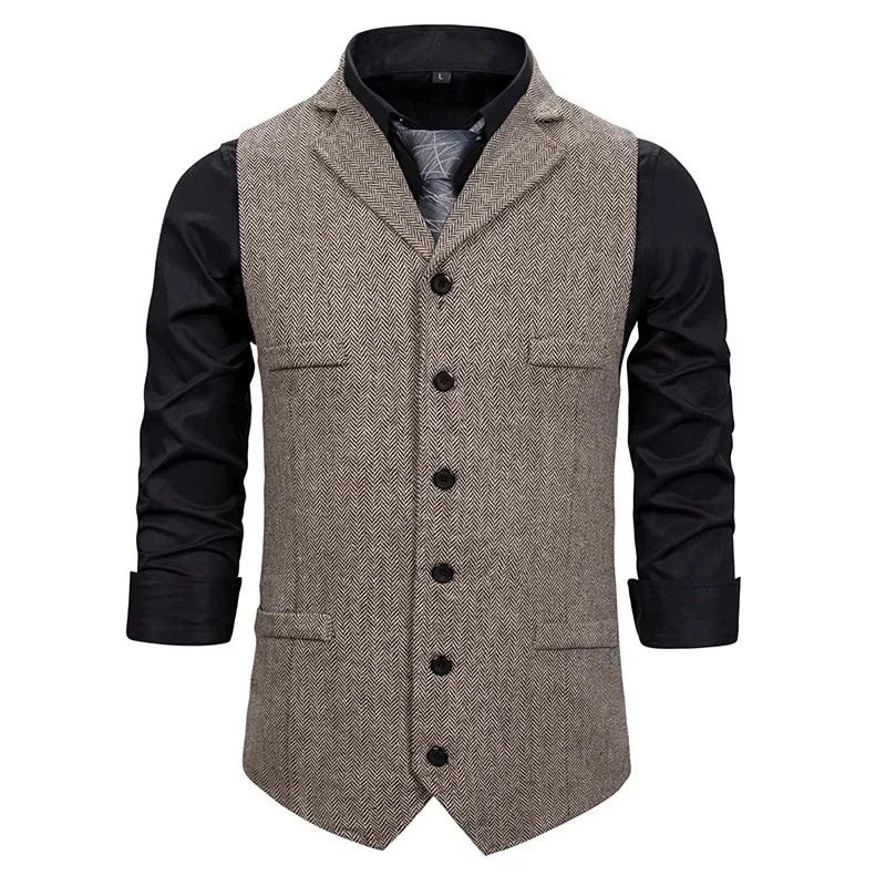 

Vinatge Men's tweed Dress Vest Gentleman Formal Business Suit Vest Single-breasted Retro Suit Waistcoat