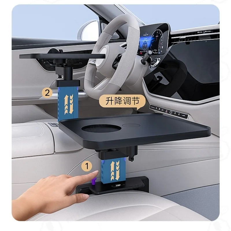 Multifunctional Car Desk Board 360°Rotatable Widened Suspension Dining Plate with Cup Holder for Car Main Co‑pilot Seats