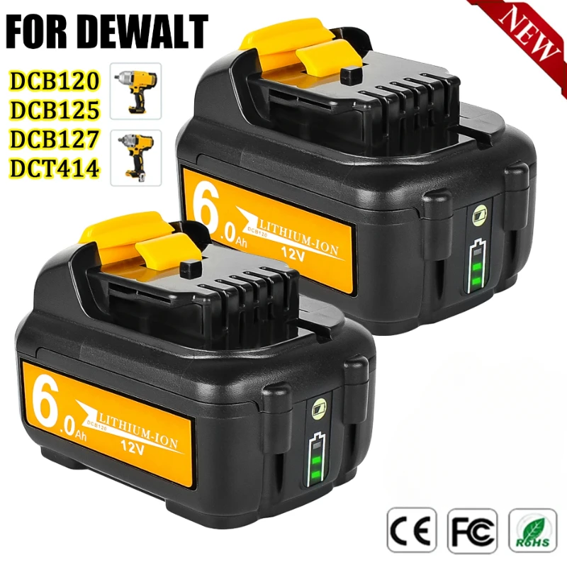 6000MAH For Dewalt DCB120 12V Replacement Battery 10.8V Cordless Power Drill Tool Compatible with DCB120 DCB121 DCB125 DCB127