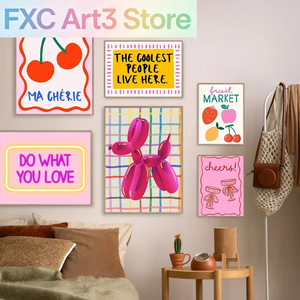 1pc frameless Preppy Wall Art Pink Balloon Dog Orange Quotes Teen Girl Room Posters and Prints Dopamine Decor Quirky Dorm Y2k Co