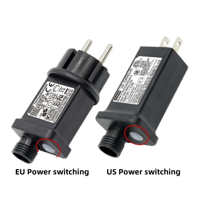 Wtyczka zasilająca US/EU do lampki sznurkowej, adapter wtyczki JT-EL/FC24V3.6W-H1-IP44 24V, 31V z 8 trybami