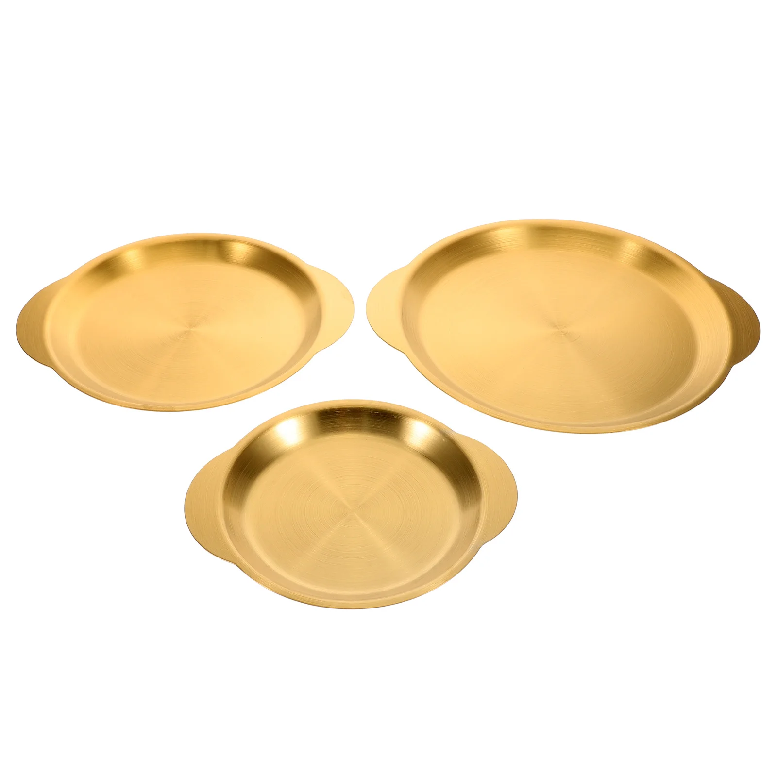 

3pcs Snack Plate Stainless Steel Round Design Korean Style Golden Accents Material Versatile Use Easy Clean
