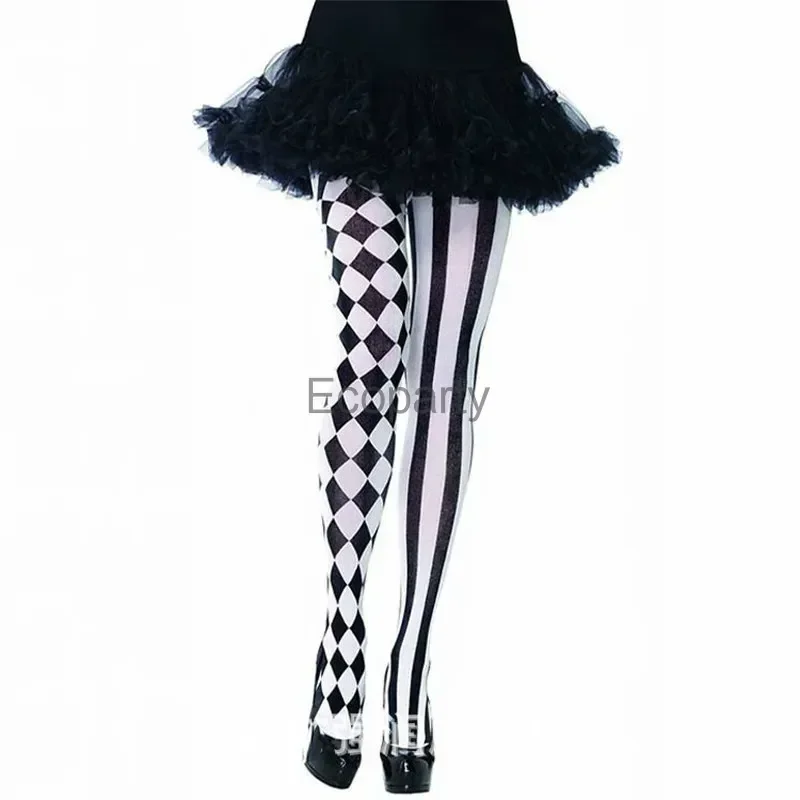 NEWApparel Womens Gothic Style Tights Clown Stockings Party Cosplay Plaid Striped Elastic Leggings Pantyhose for Xmas Halloween