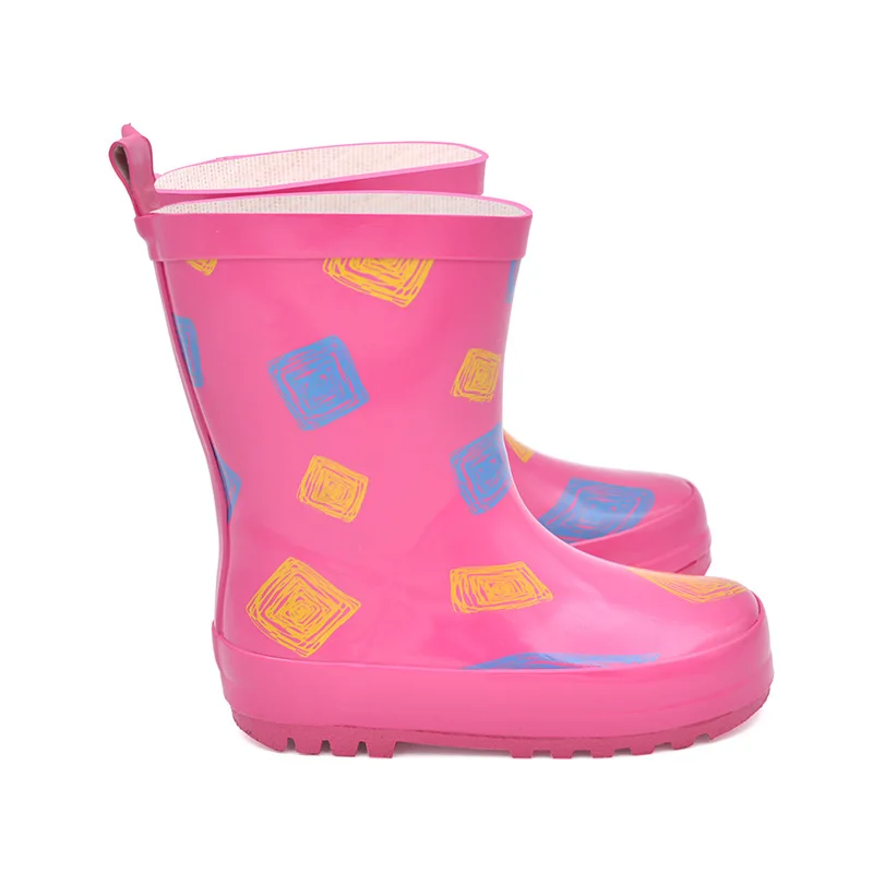 Botas de lluvia de goma para niños y niñas, zapatos impermeables con estampado, a la moda, novedad