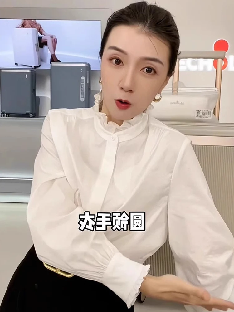 عارضة Sle فضفاضة تناسب طويلة Sve الشيفون irt الأزهار تقليم طوق تنوعا Faionable اللون الخريف ملابس خارجية أنيقة... #4