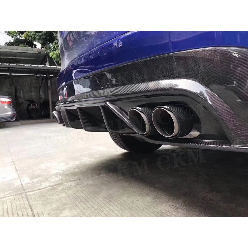 Carbon Fiber Rear Lip Diffuser Spoiler with Exhaust Muffler Tips for Jaguar F-PACE 2015-2018 Back Bumper Skid Plate Protector