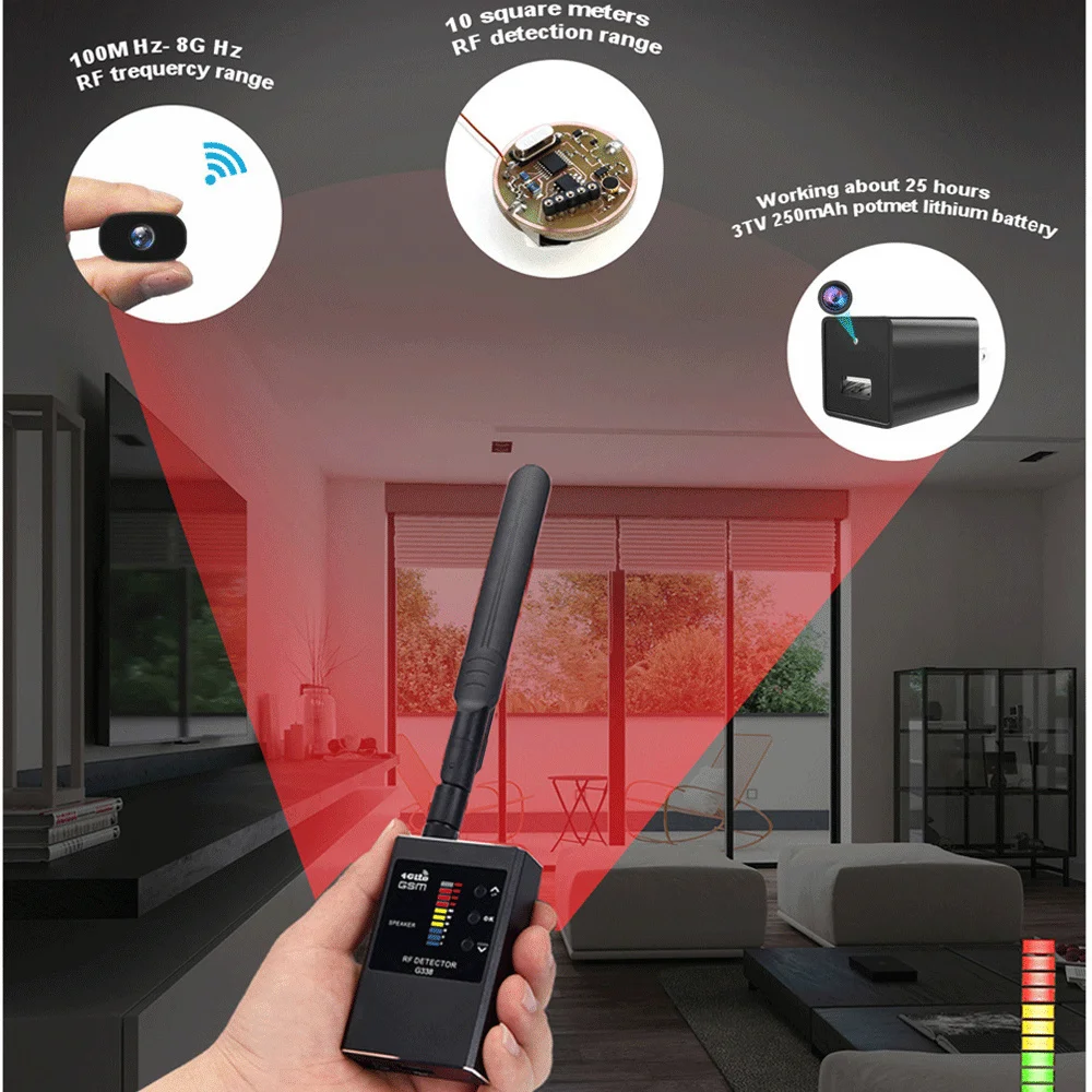 Rilevatore Anti-spia professionale telecamera GSM Audio Bug Finder obiettivo di segnale GPS Tracker RF rileva Scanner dispositivo di ascolto Wireless