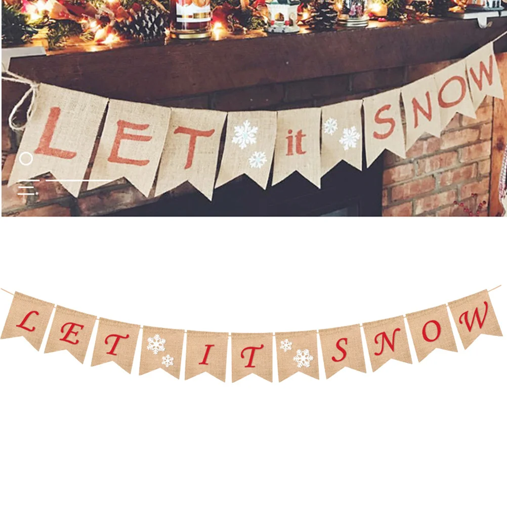 

Let It Snow Letter Bunting Linen Burlap Banner Snowflakes Party Winter Decoration Supplies Let It Snow Bunting