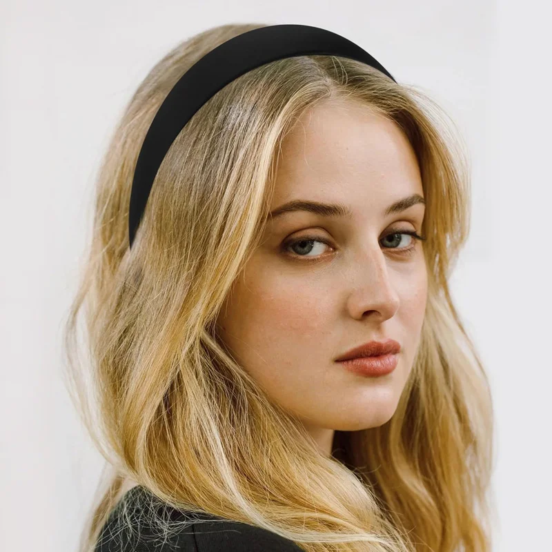 1,18 Zoll Breites Schwarzes Satin-Haarband - Rutschfestes Atmungsaktives Futter, Flexibler Dehnbarer Zahnloser Haarreif für Ganztägigen Komfort