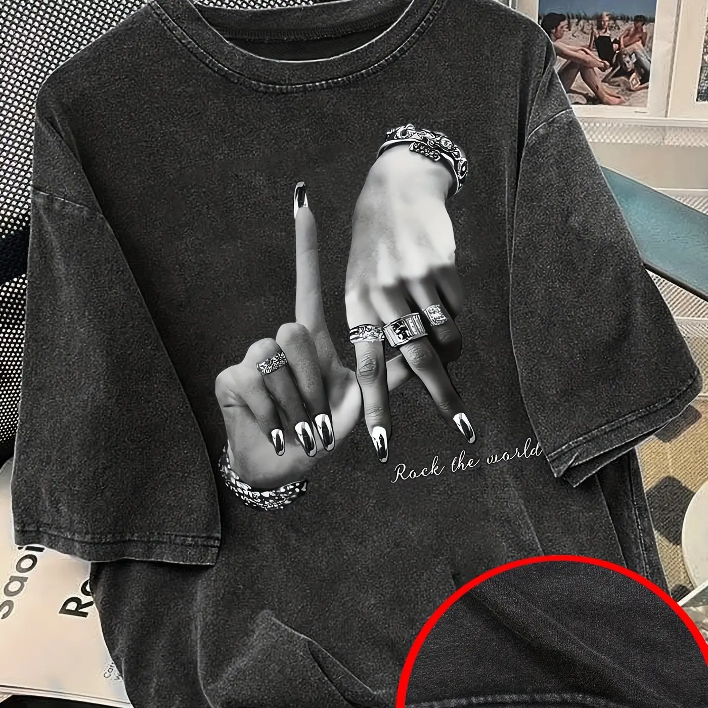 

Футболка с принтом «Рок-Мир», женский и мужской стираный топ в стиле ретро, свободная футболка унисекс с короткими рукавами на весну и лето