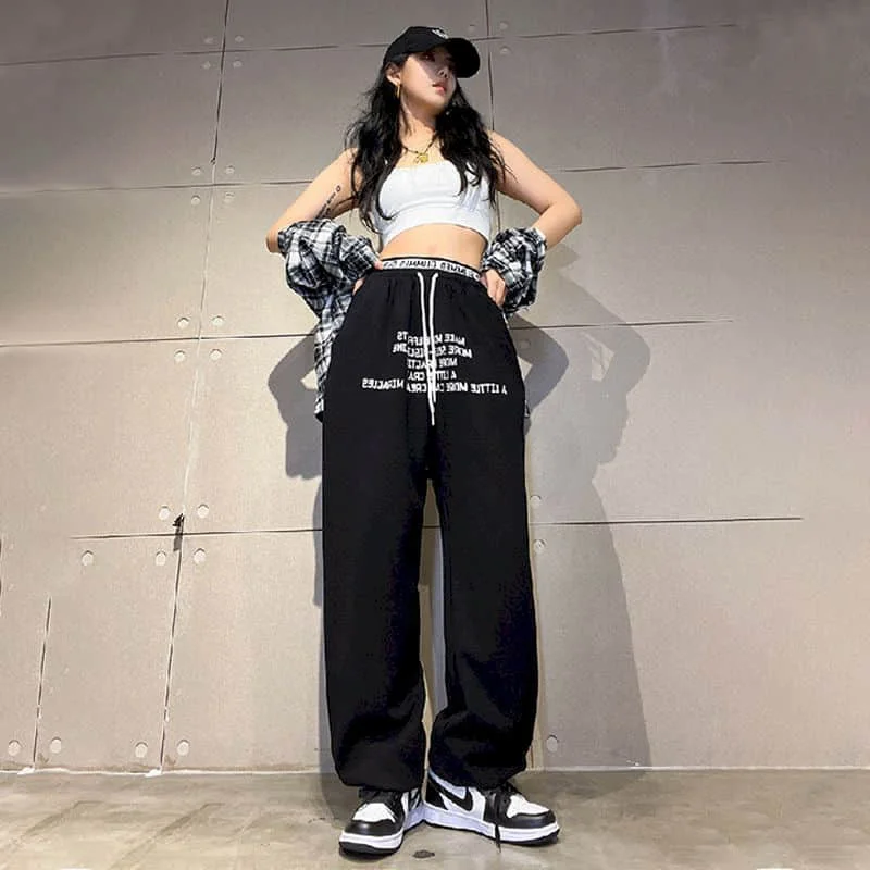 กางเกงผู้หญิงสีดำ MODE Korea Leggings Y2k กางเกง Sporty Sweatpants เสื้อผ้าผู้หญิง Lace-Up Baggy กางเกงหลวม Harajuku กางเกง