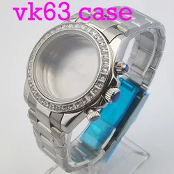 39.3mm Men's watch Metal Gem case FIT VK63 Movement Case Watch Accessories Watch parts fit a 20mm strap case