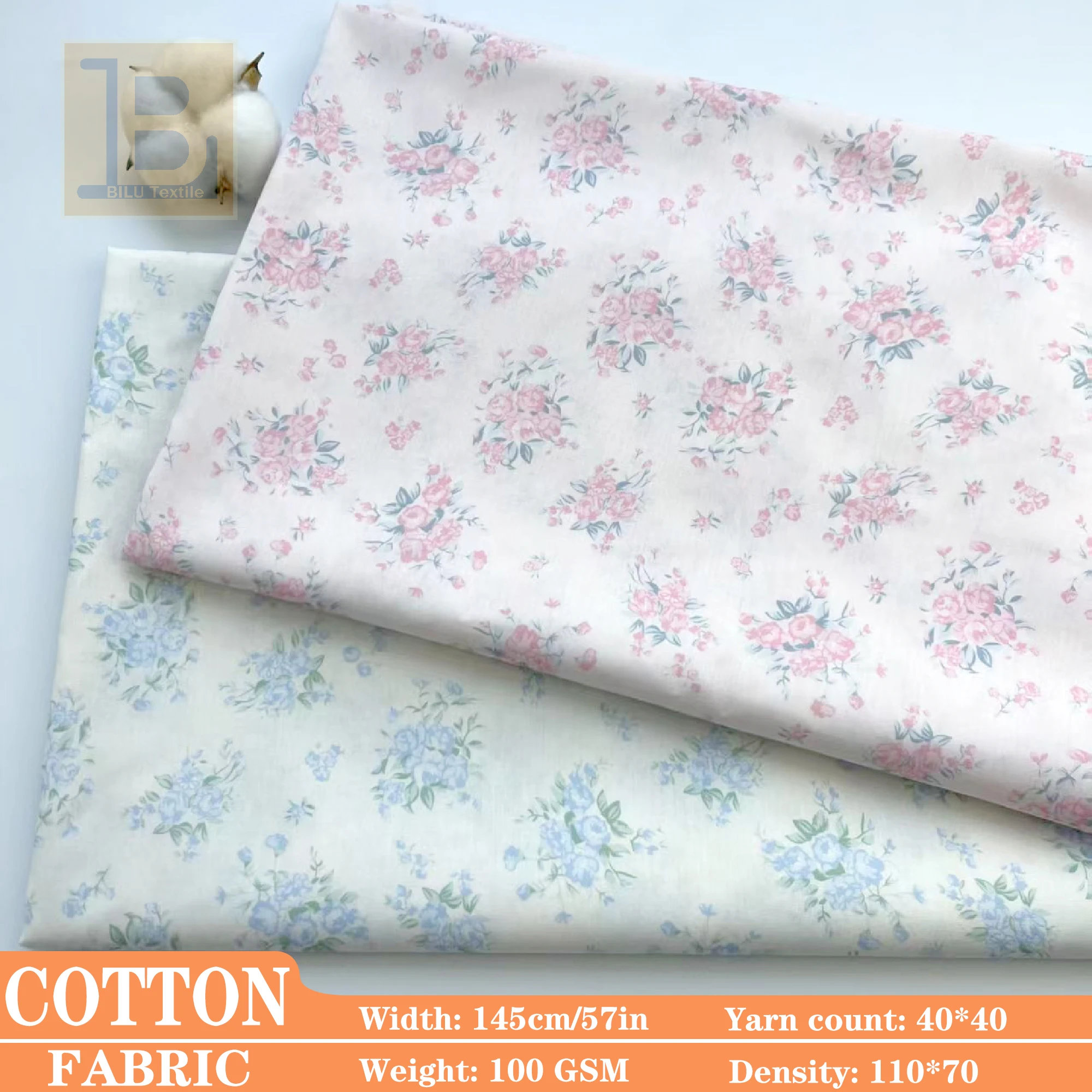 

Cotton Fabric，Liberty Long-Staple Cotton 40s Print for Dress, Shirt, Kids Clothing DlY Sewing Cloth (by Meter)