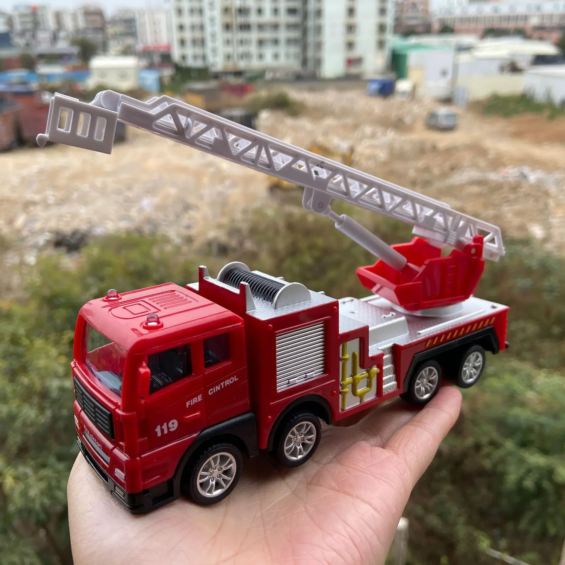 Kids Toy Car Inertia Fire Truck Models Pull Back Sliding Ladder Firetruck Vehicle for Toddler Collection Car Set Kids Boys Gift