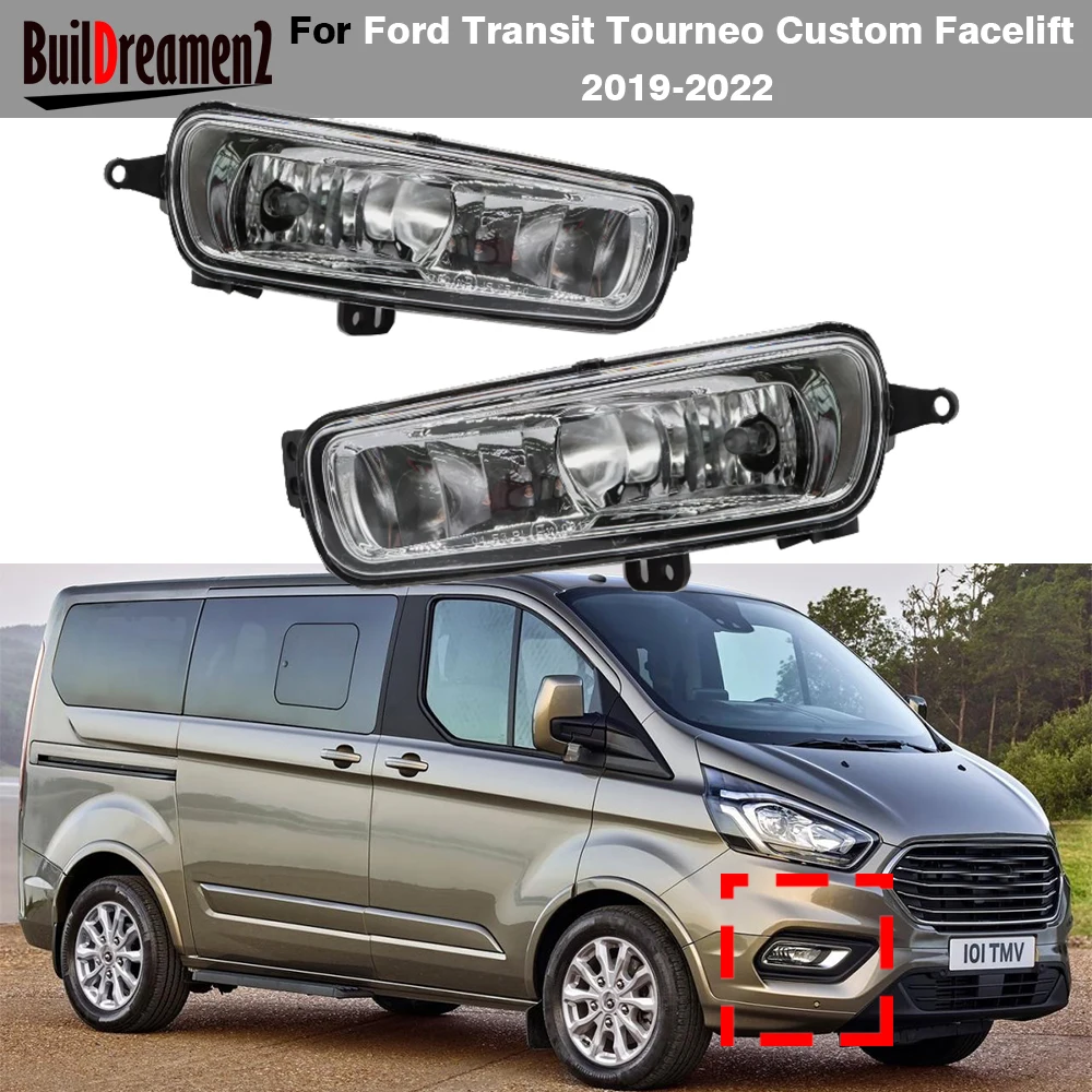 2 X Car Fog Light Assembly For Ford Transit Tourneo Custom Facelift 2019 2020 2021 2022 55W Fog Lamp Lampshade with H11 Bulb 12V