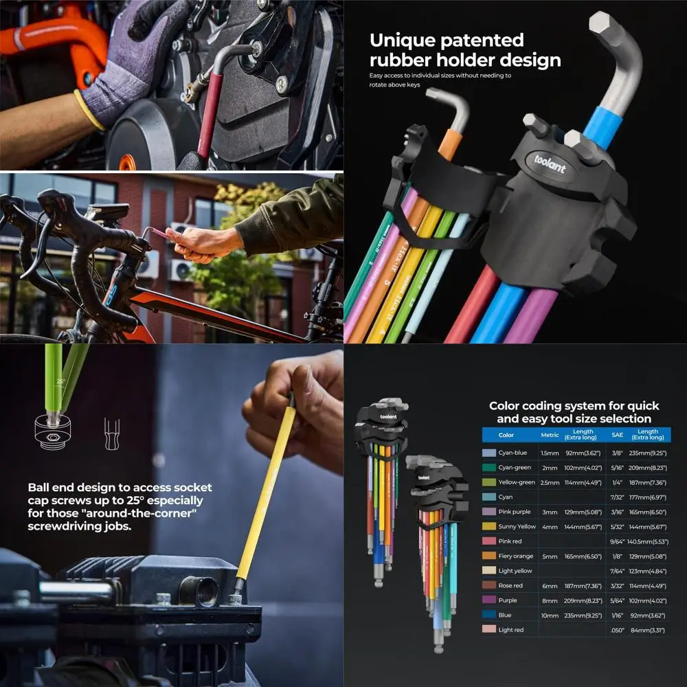 

Allen Wrenches Sets 22pcs(Metric&SAE), Extra Long Arm Allen Key Set with Ball End, Crafted Hex Key Set with Color Coded Sleeves,